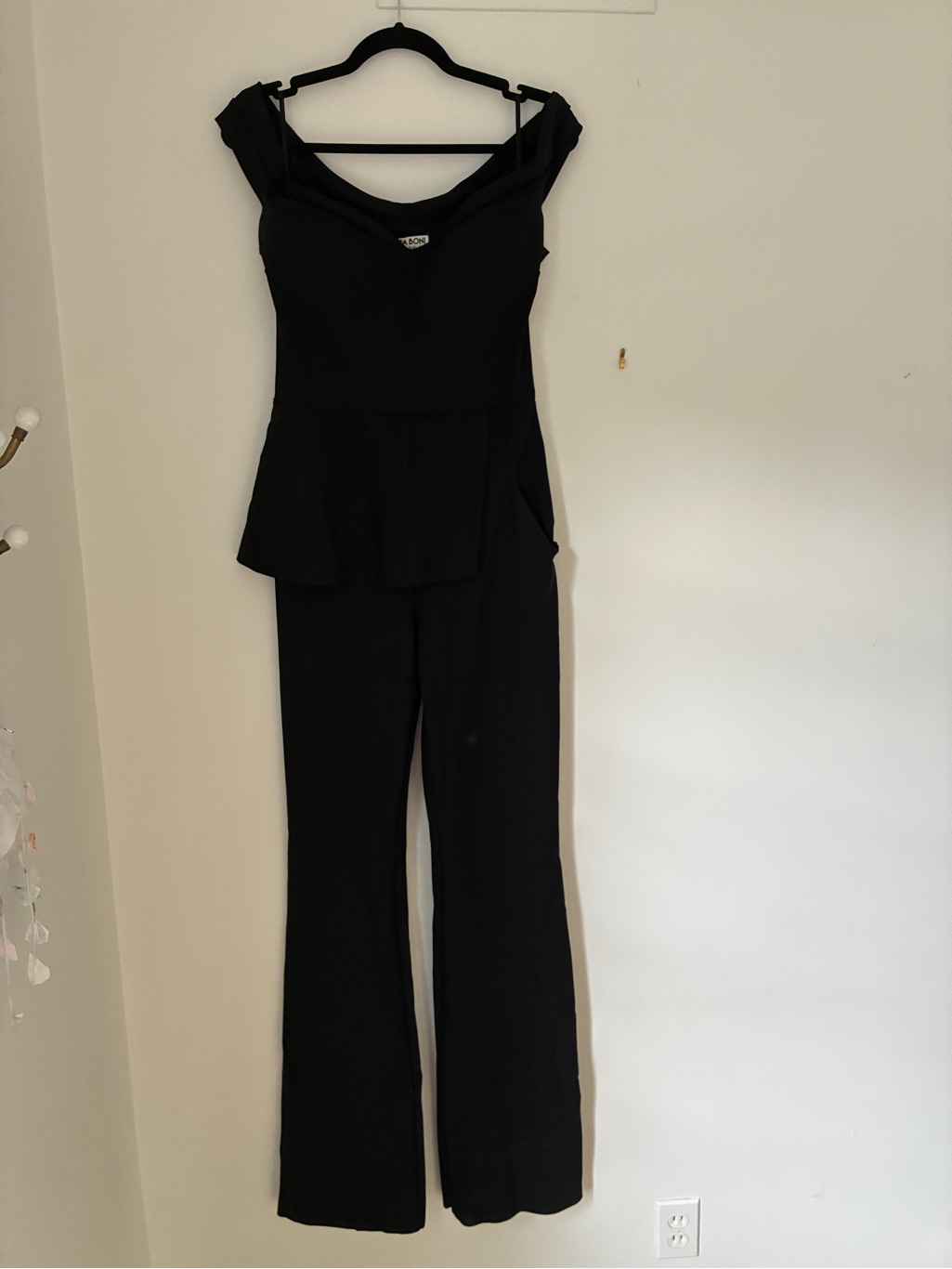 Chiara Boni Black Off-Shoulder Peplum Jumpsuit With Wide Leg